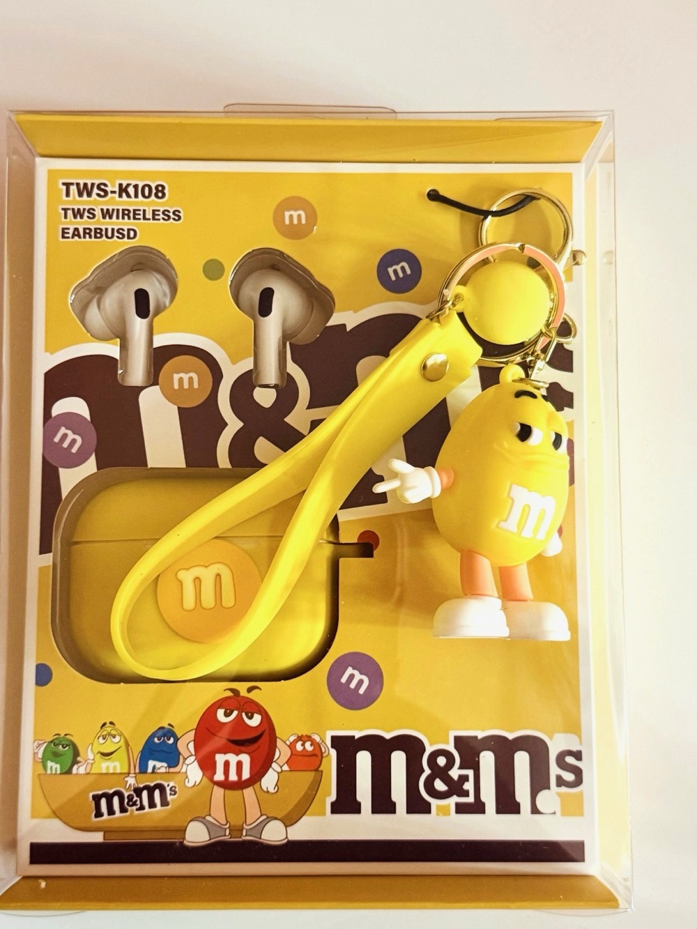 M&M'S Yellow Character Earbuds with Case with Keychain Strap
